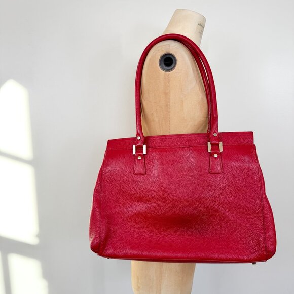 Red Pebbled Italian Genuine Leather Oversized Boxy Large Shoulder Bag / Purse - Picture 3 of 8